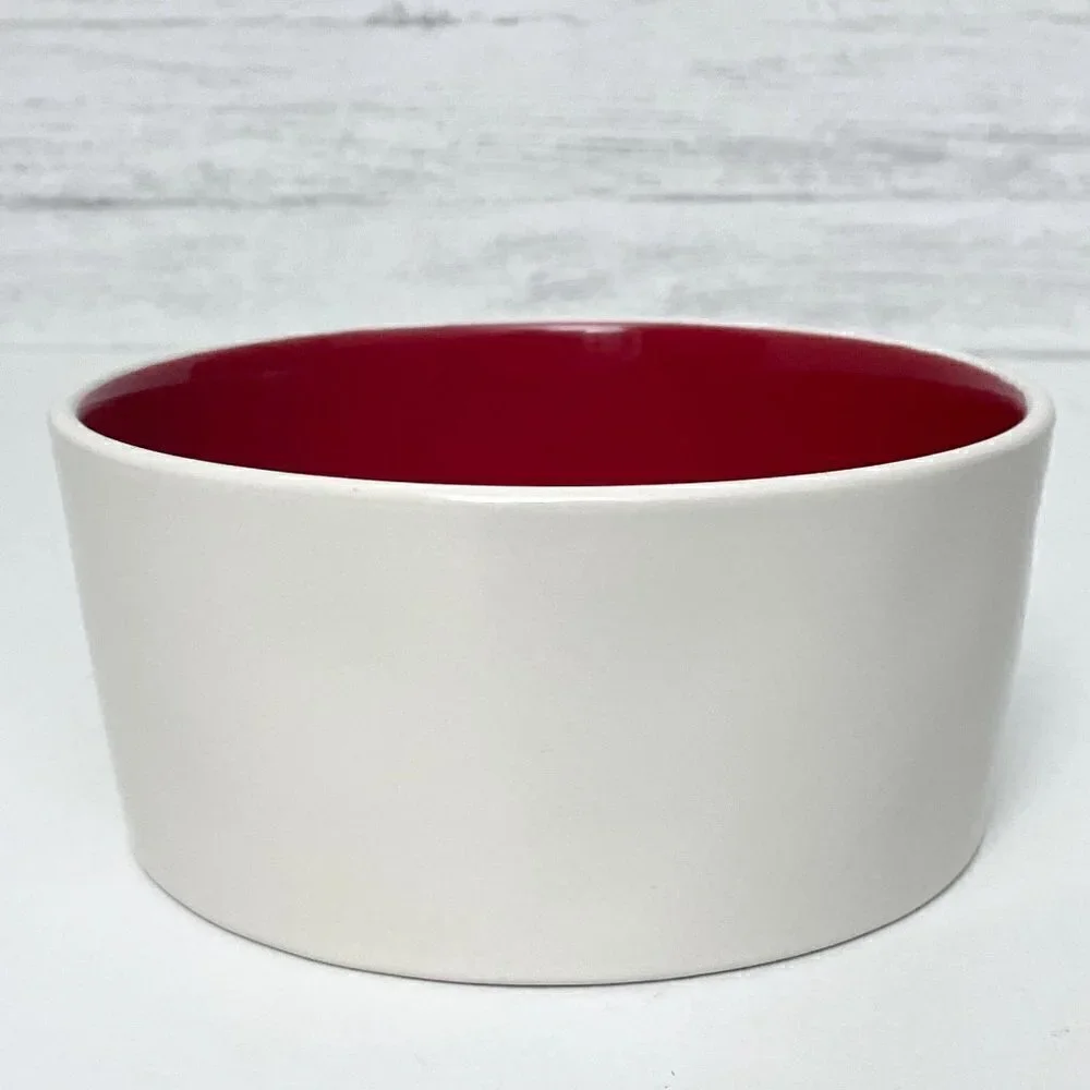 Rae Dunn White and Red Ceramic Dog Dish Christmas Feliz Navidad Dog Cat Bowl
